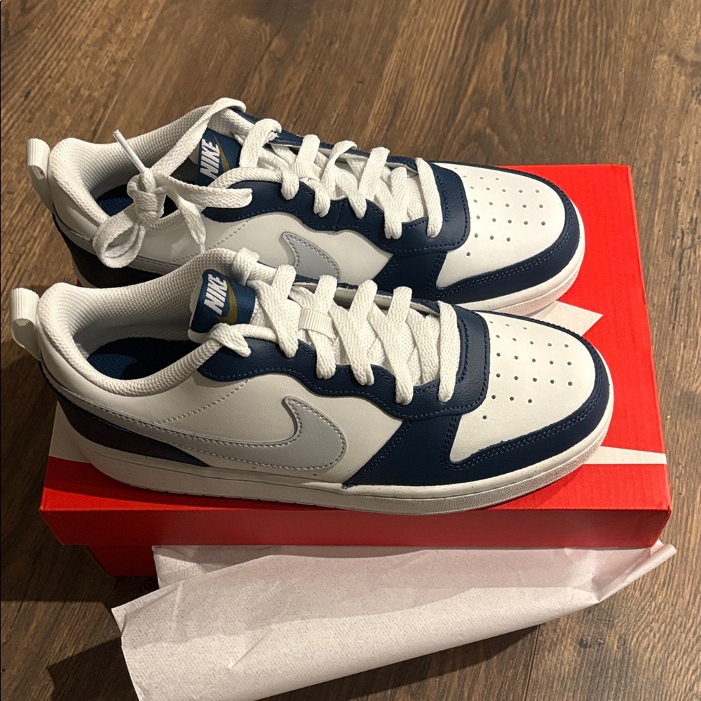 Brand New big kids Nike Court blue, white and grey